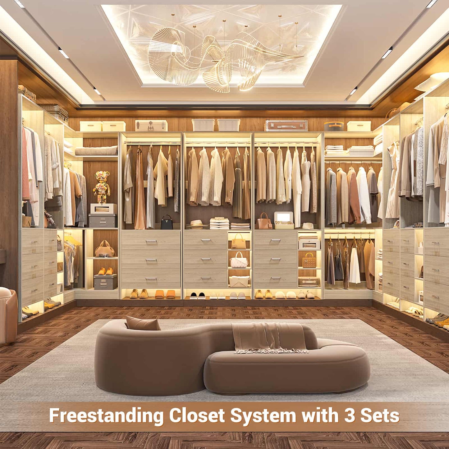 Closet System with 6 Drawers, 4 Hanging Rods & Corner Tower