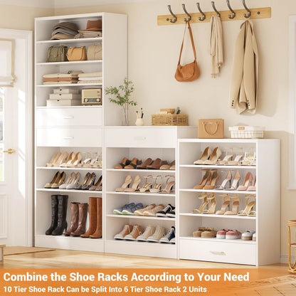 2-Pack 10-Tier Shoe Cabinet Set with 4 Drawers, 65cm Width Freestanding Organizer