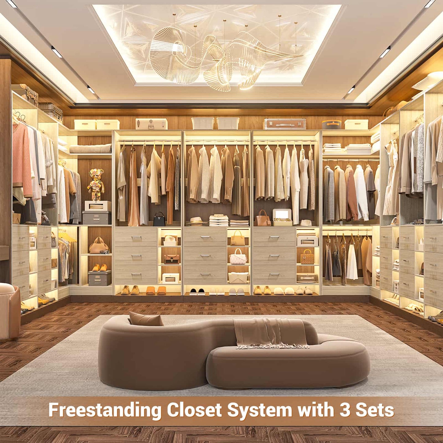 Closet System with 6 Drawers, 4 Hanging Rods & Corner Tower