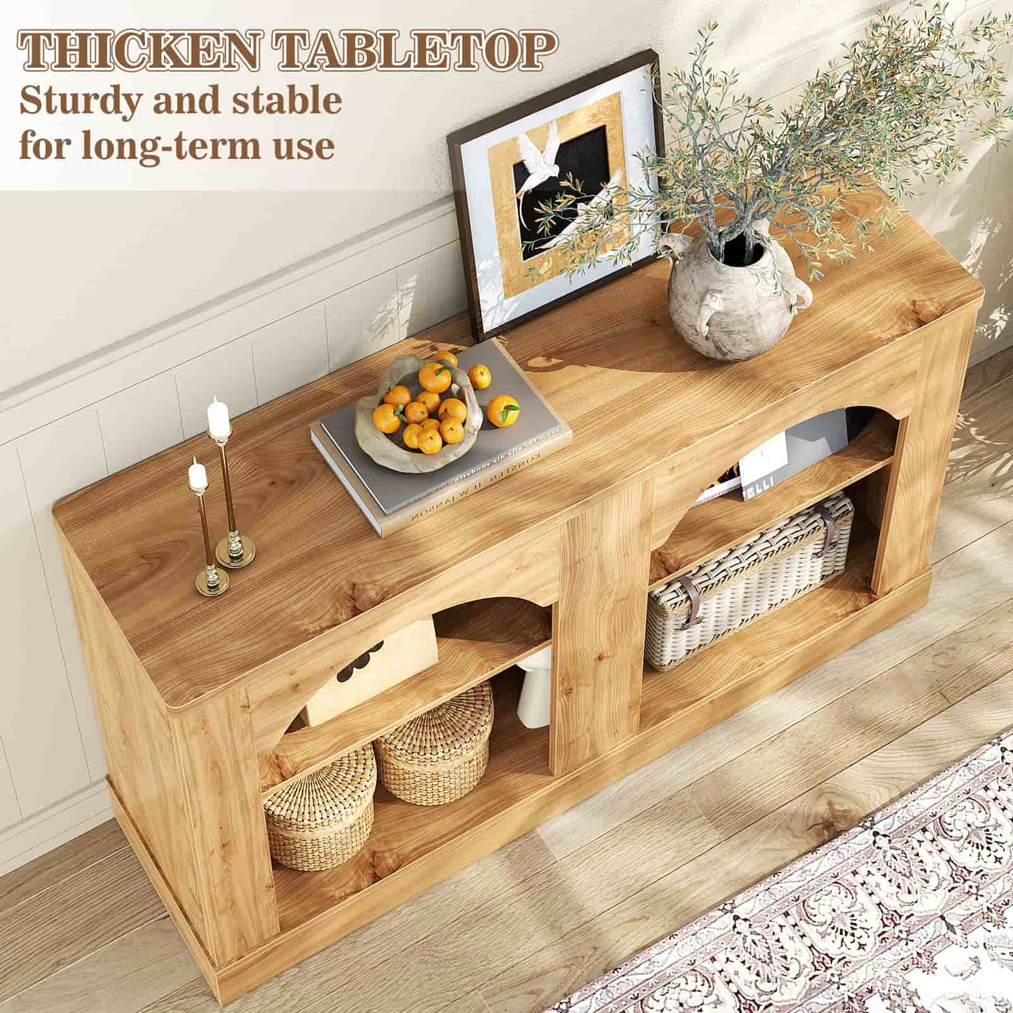 47" Arched LED Entryway Table - Farmhouse Console Table with Adjustable Shelves, Sofa Table, Sideboard Buffet Storage Cabinet