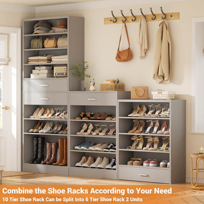 2-Pack 10-Tier Shoe Cabinet Set with 4 Drawers, 65cm Width Freestanding Organizer