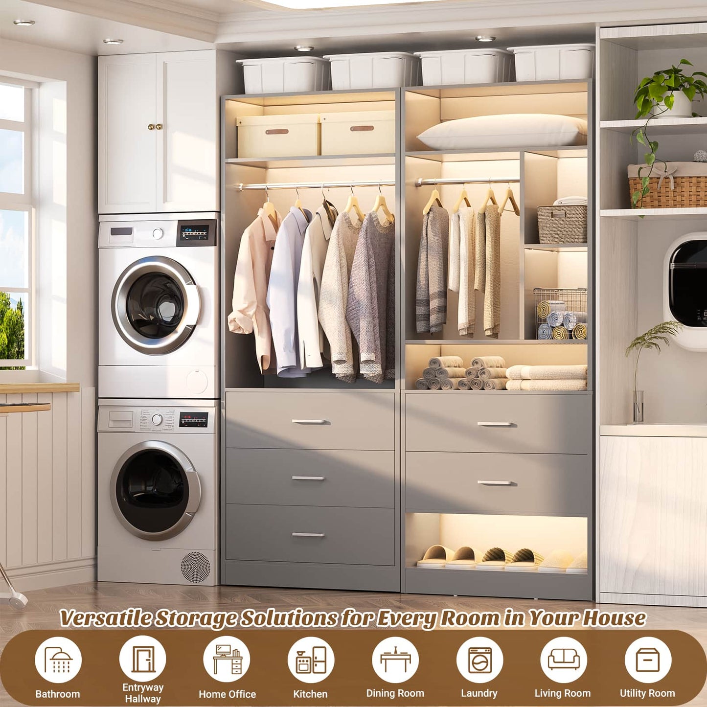 63.2" L X 39.2" W X 80" H Corner Closet System,Freestanding Closet Organizer System With 2 Drawers & 12 Shelves