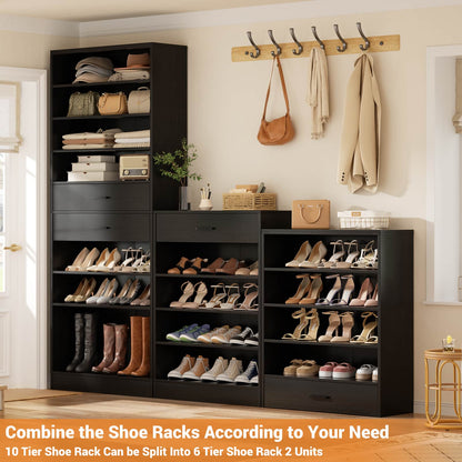 2-Pack 10-Tier Shoe Cabinet Set with 4 Drawers, 65cm Width Freestanding Organizer