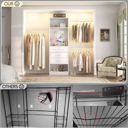 8FT Walk in Closet Systems Starter Kit with 25” Tower and 3 Extendable Hanging Rods