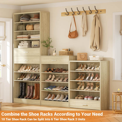 2-Pack 10-Tier Shoe Cabinet Set with 4 Drawers, 65cm Width Freestanding Organizer