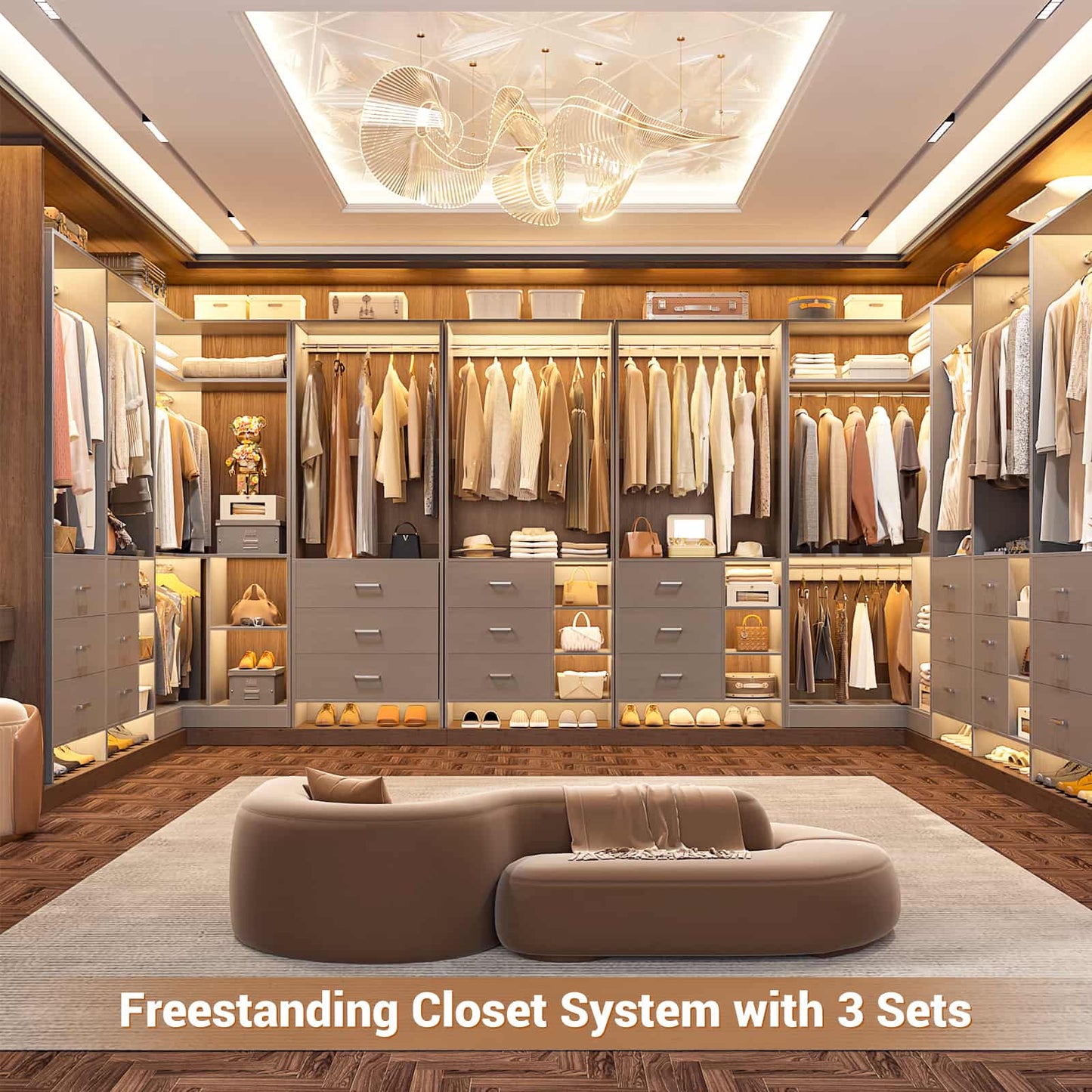 Closet System with 6 Drawers, 4 Hanging Rods & Corner Tower