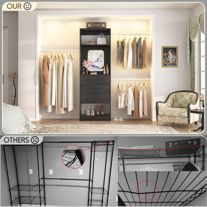 8FT Walk in Closet Systems Starter Kit with 25” Tower and 3 Extendable Hanging Rods