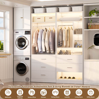63.2" L X 39.2" W X 80" H Corner Closet System,Freestanding Closet Organizer System With 2 Drawers & 12 Shelves
