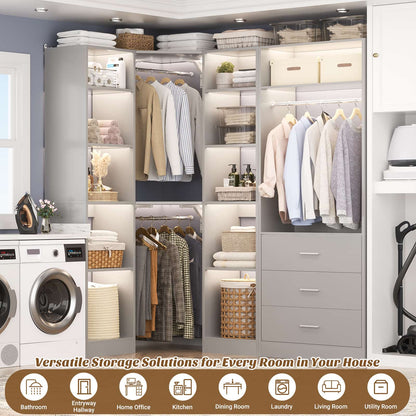 63.2" L X 39.2" W X 80" H Corner Closet System,Freestanding Closet Organizer System With 2 Drawers & 12 Shelves