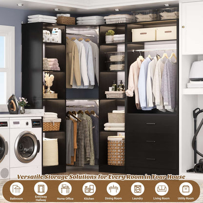 63.2" L X 39.2" W X 80" H Corner Closet System,Freestanding Closet Organizer System With 2 Drawers & 12 Shelves