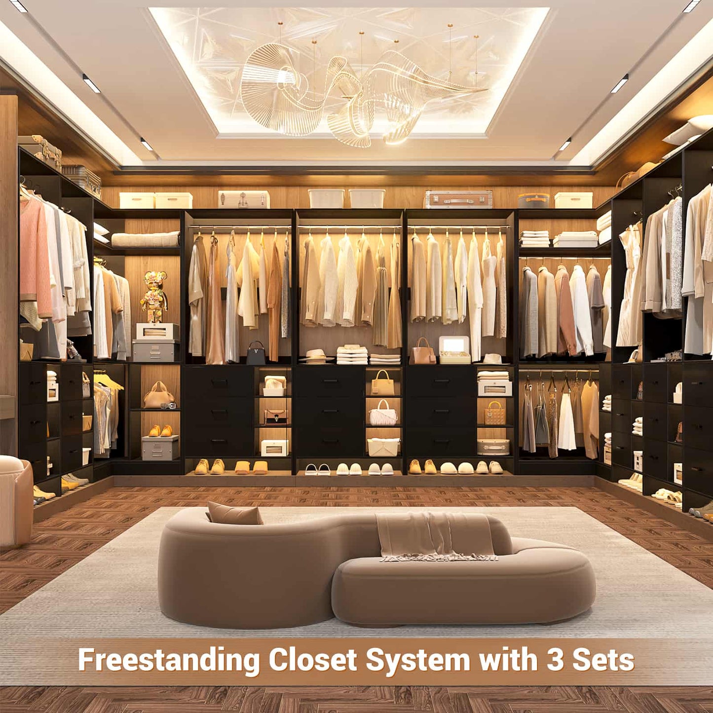 Closet System with 6 Drawers, 4 Hanging Rods & Corner Tower