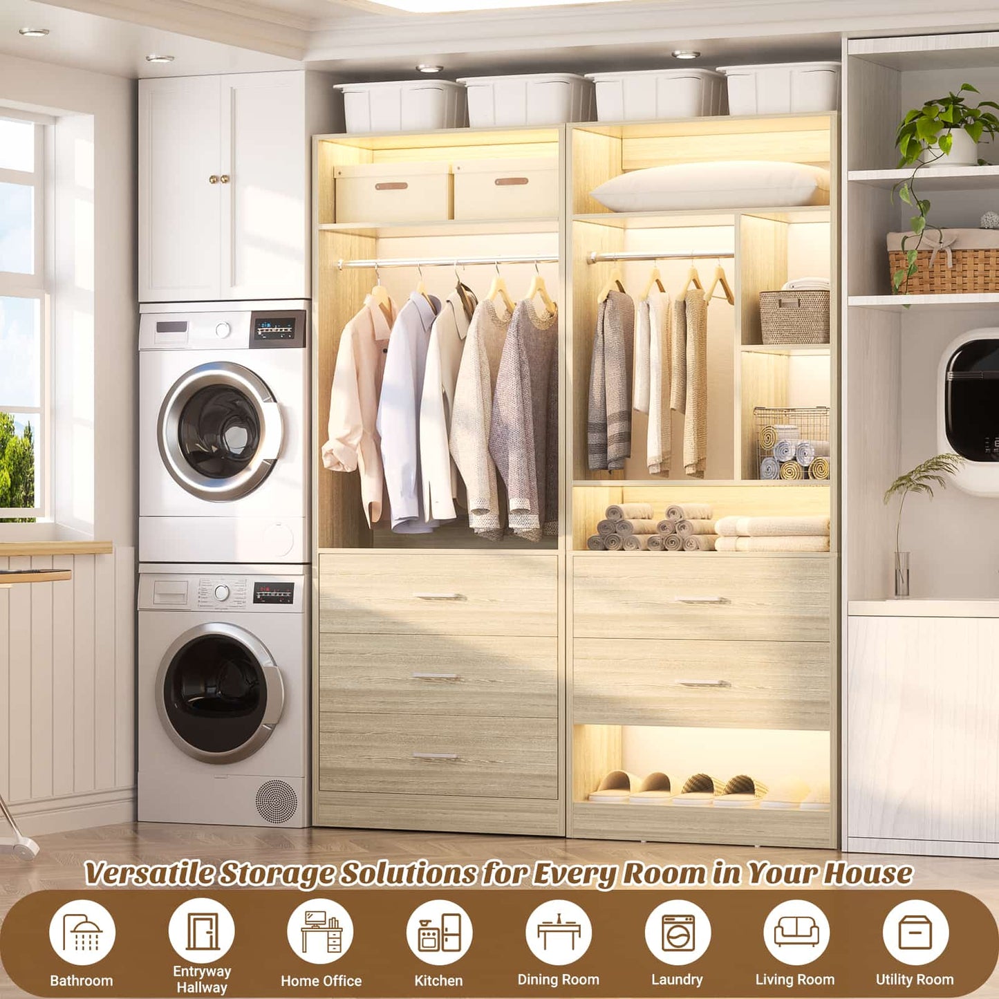 63.2" L X 39.2" W X 80" H Corner Closet System,Freestanding Closet Organizer System With 2 Drawers & 12 Shelves