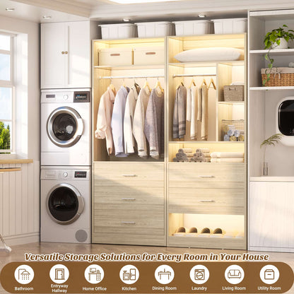 63.2" L X 39.2" W X 80" H Corner Closet System,Freestanding Closet Organizer System With 2 Drawers & 12 Shelves