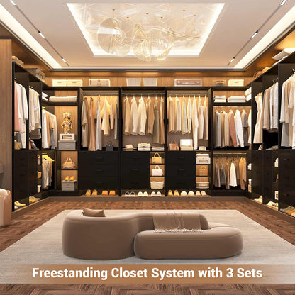 Closet System with 6 Drawers, 4 Hanging Rods & Corner Tower