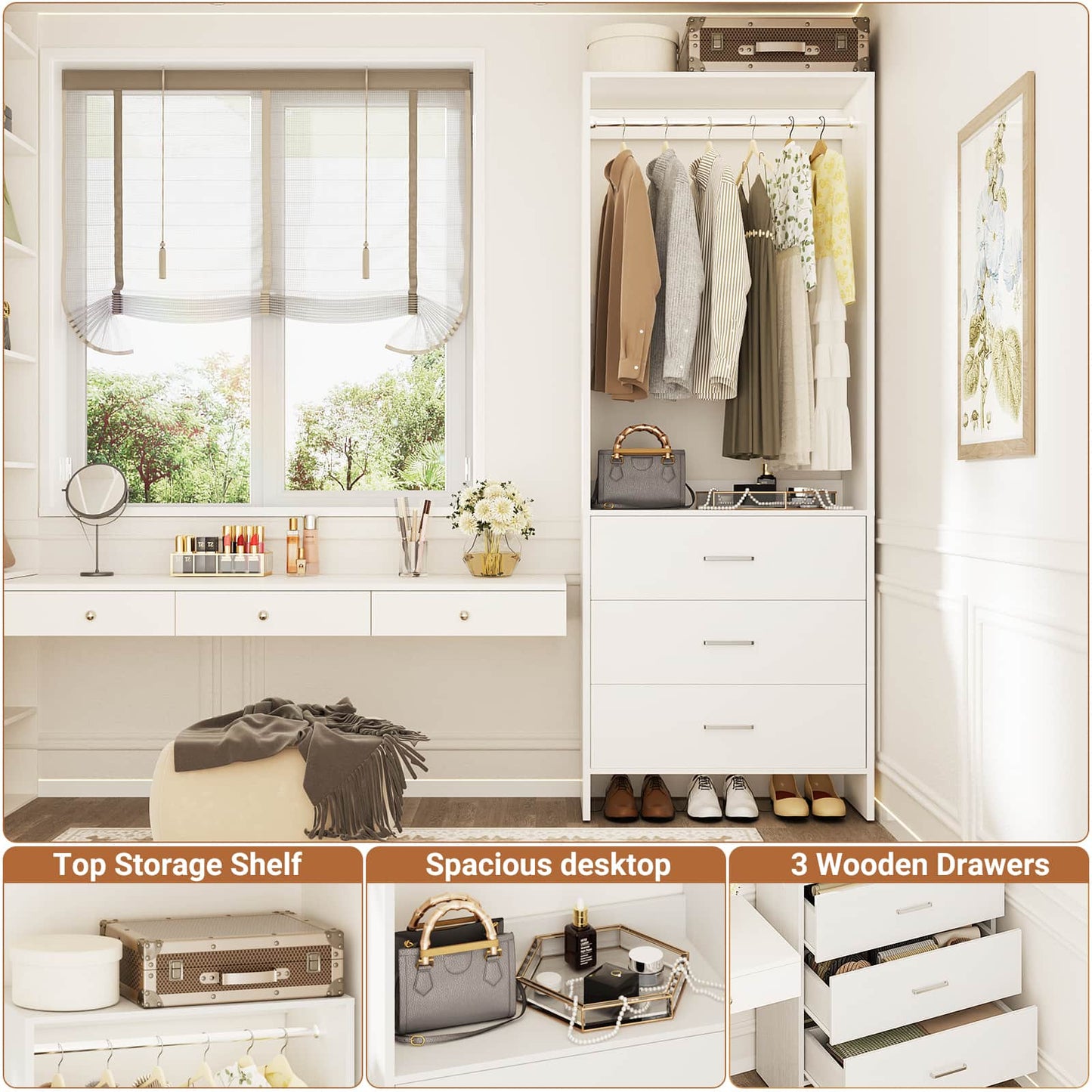 2FT Closet System with Wooden Drawers
