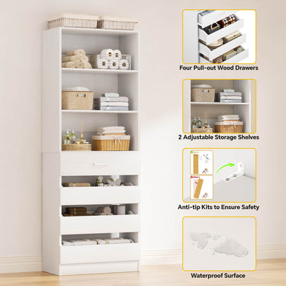 4-Pack Space-Saving Modular Closet Organizer with 16 Drawers & Adjustable Shelves