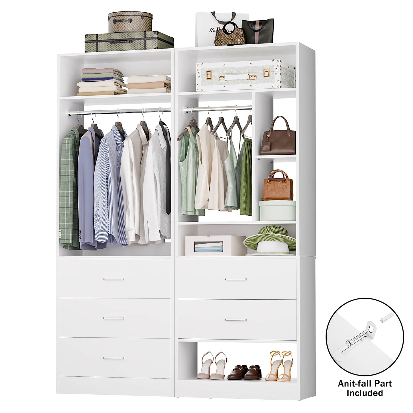 63.2" L X 39.2" W X 80" H Corner Closet System,Freestanding Closet Organizer System With 2 Drawers & 12 Shelves