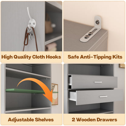 10-Tier Shoe Cabinet with 2 Drawers, 65cm Width Freestanding Closet Organizer