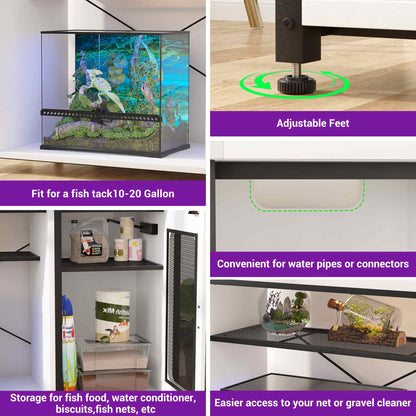 Heavy Duty 55-75 Gallon Aquarium Stand with Power Outlets, LED Light & Storage Cabinet - Reversible Metal Fish Tank Stand, 880LBS Capacity