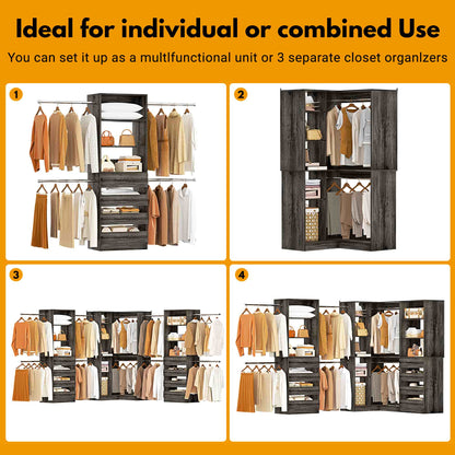 3-Piece Freestanding Wardrobe,79"-267" Adjustable Closet System with Drawers & Shelves for Bedroom/Closet Storage