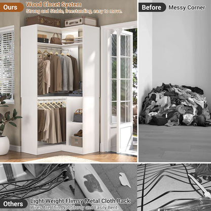 34’’ Corner Closet System with Shelves and Hanging Rods