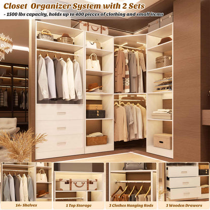 63.2" L X 39.2" W X 80" H Corner Closet System,Freestanding Closet Organizer System With 2 Drawers & 12 Shelves