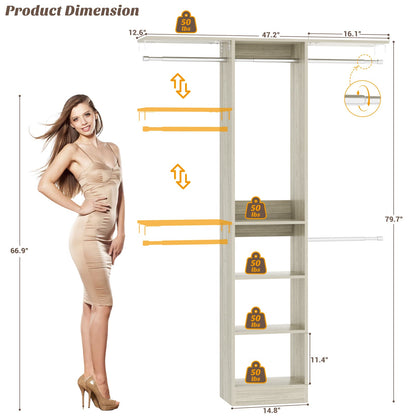 4FT Small Closet System with 4 Closet Rods & 3 Shelves