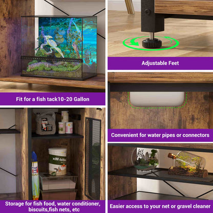 Heavy Duty 55-75 Gallon Aquarium Stand with Power Outlets, LED Light & Storage Cabinet - Reversible Metal Fish Tank Stand, 880LBS Capacity