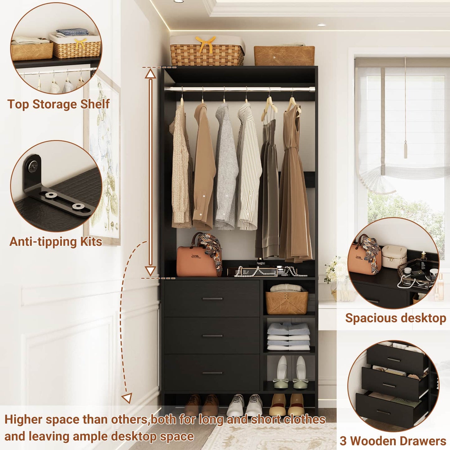 2.5FT Closet System with Wooden Drawers