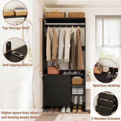 2.5FT Closet System with Wooden Drawers