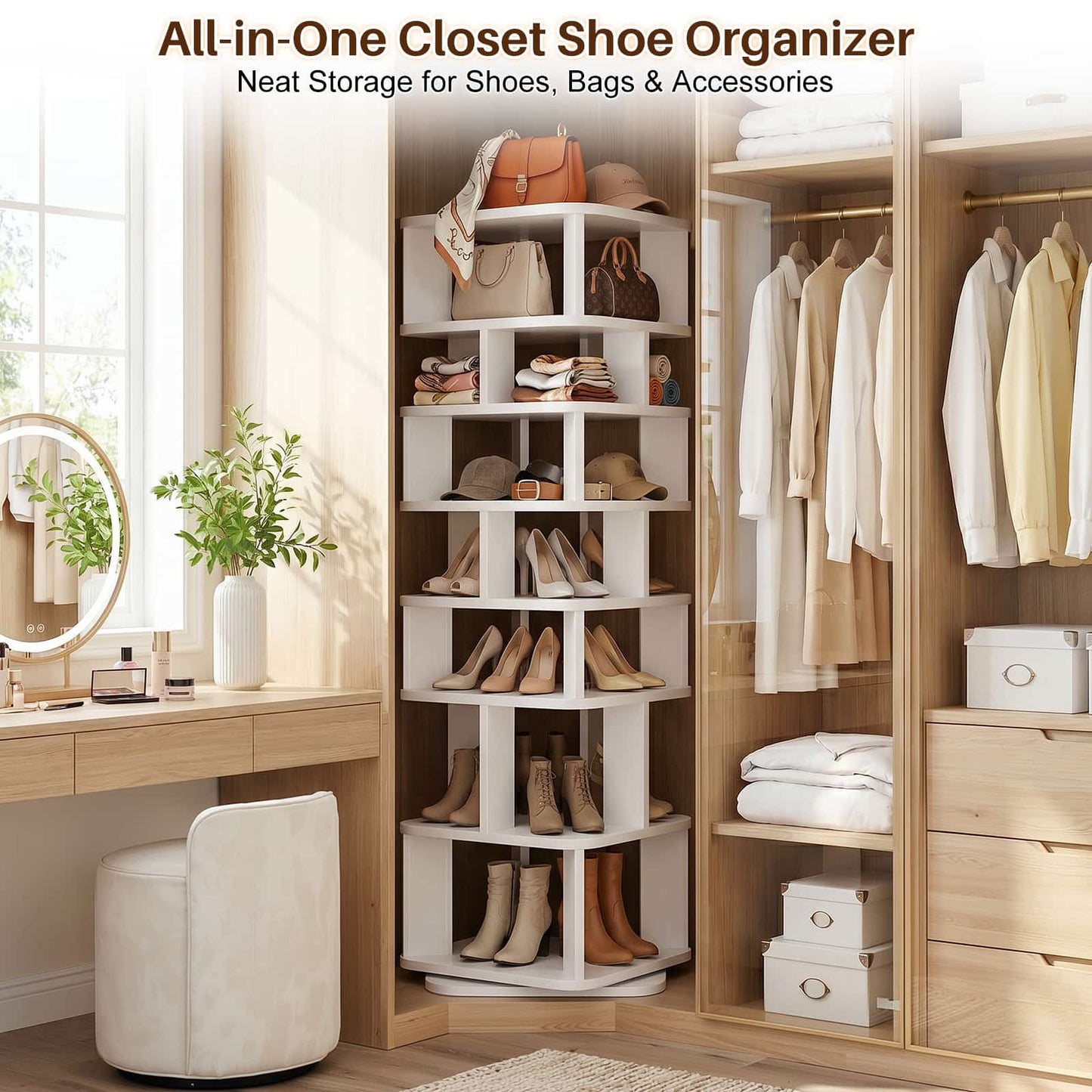 7 Tier Square Rotating Shoe Rack Tower