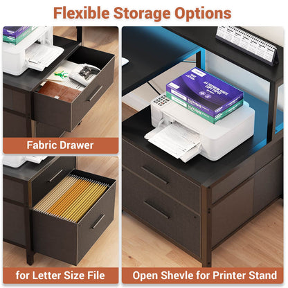 L Shaped Desk with File Drawer, 72.8" Reversible L Shaped Computer Desk with Power Outlet & LED Strip