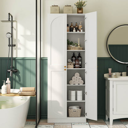 80" Kitchen Pantry, Extra Tall Arch Storage Cabinet with 4 Doors and Adjustable Shelves