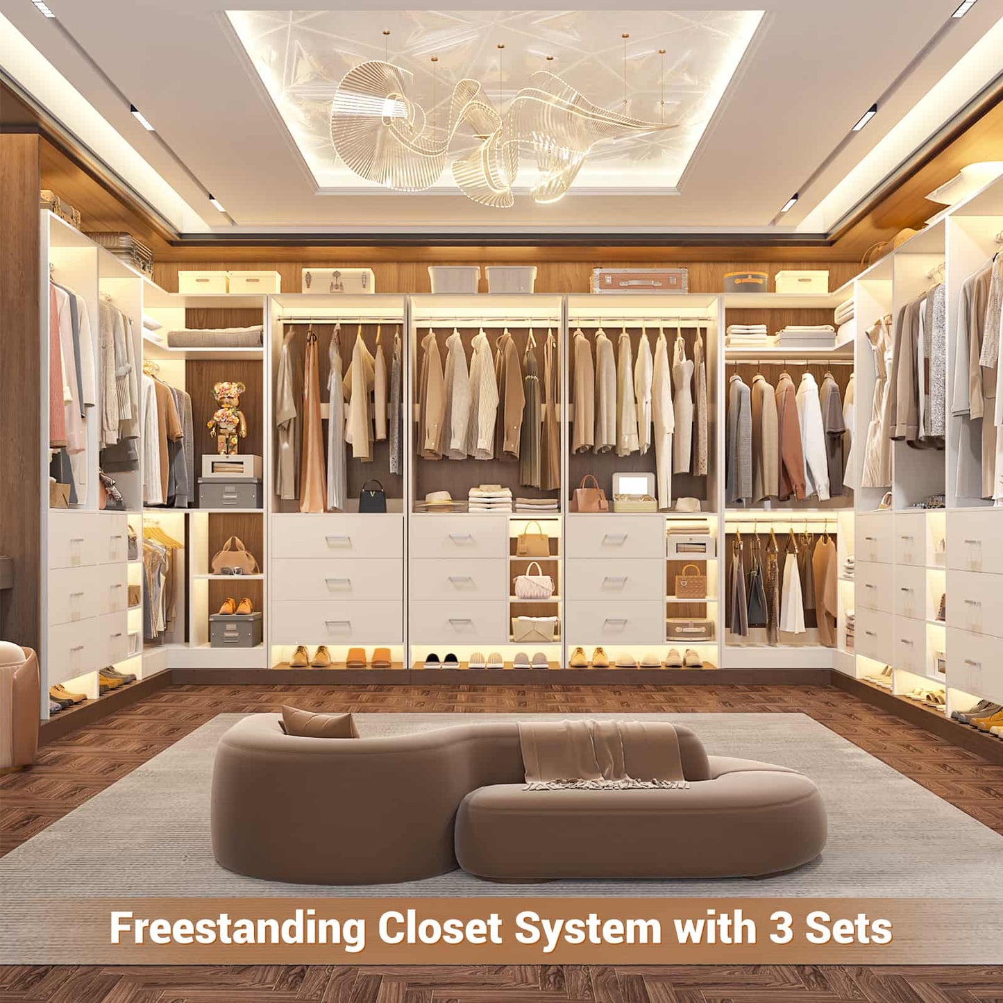 Closet System with 6 Drawers, 4 Hanging Rods & Corner Tower