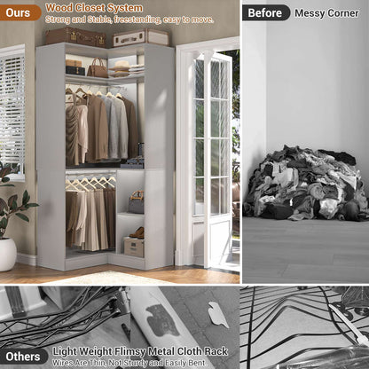 34’’ Corner Closet System with Shelves and Hanging Rods