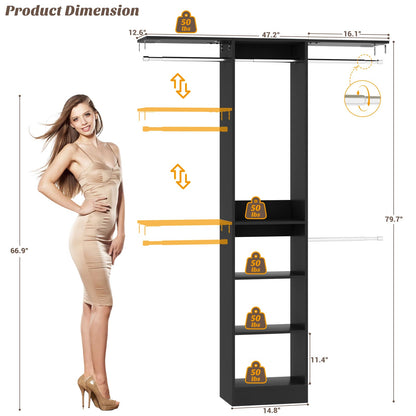 4FT Small Closet System with 4 Closet Rods & 3 Shelves