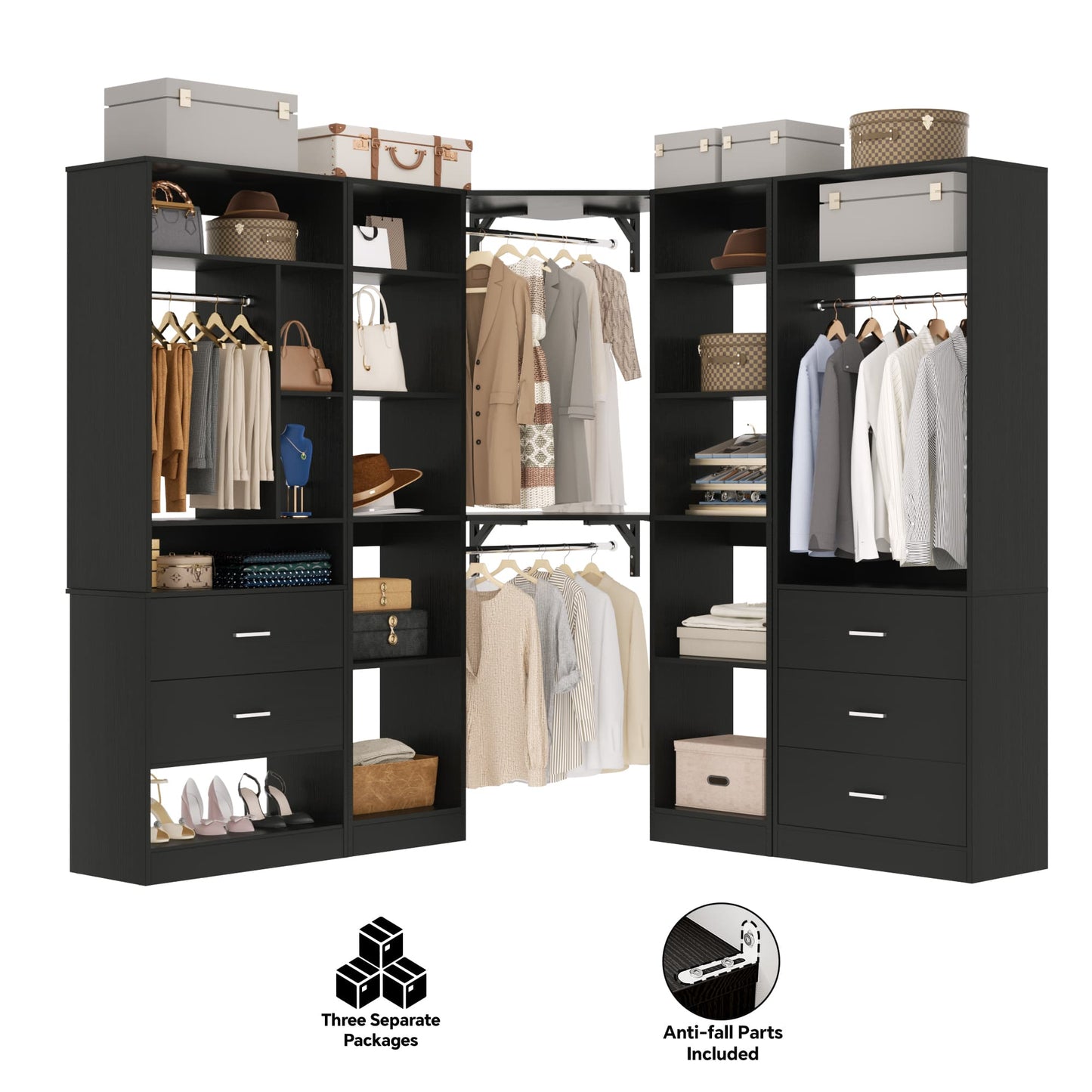Freestanding Closet System with 3 Sets, 87.2" Closet Organizer System , Reversible L Shaped Walk-in Closets,