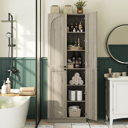 80" Kitchen Pantry, Extra Tall Arch Storage Cabinet with 4 Doors and Adjustable Shelves