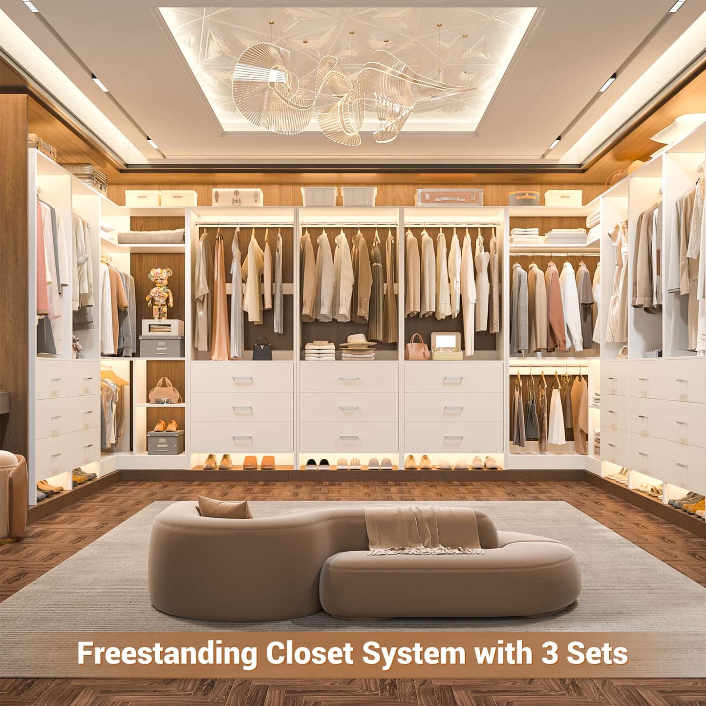 81'' Closet System with 6 Drawers, 4 Hanging Rods & Corner Tower