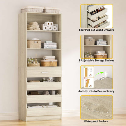 2-Pack Space-Saving Modular Armoire Wardrobe Closet System with 8 Drawers & Adjustable Shelves
