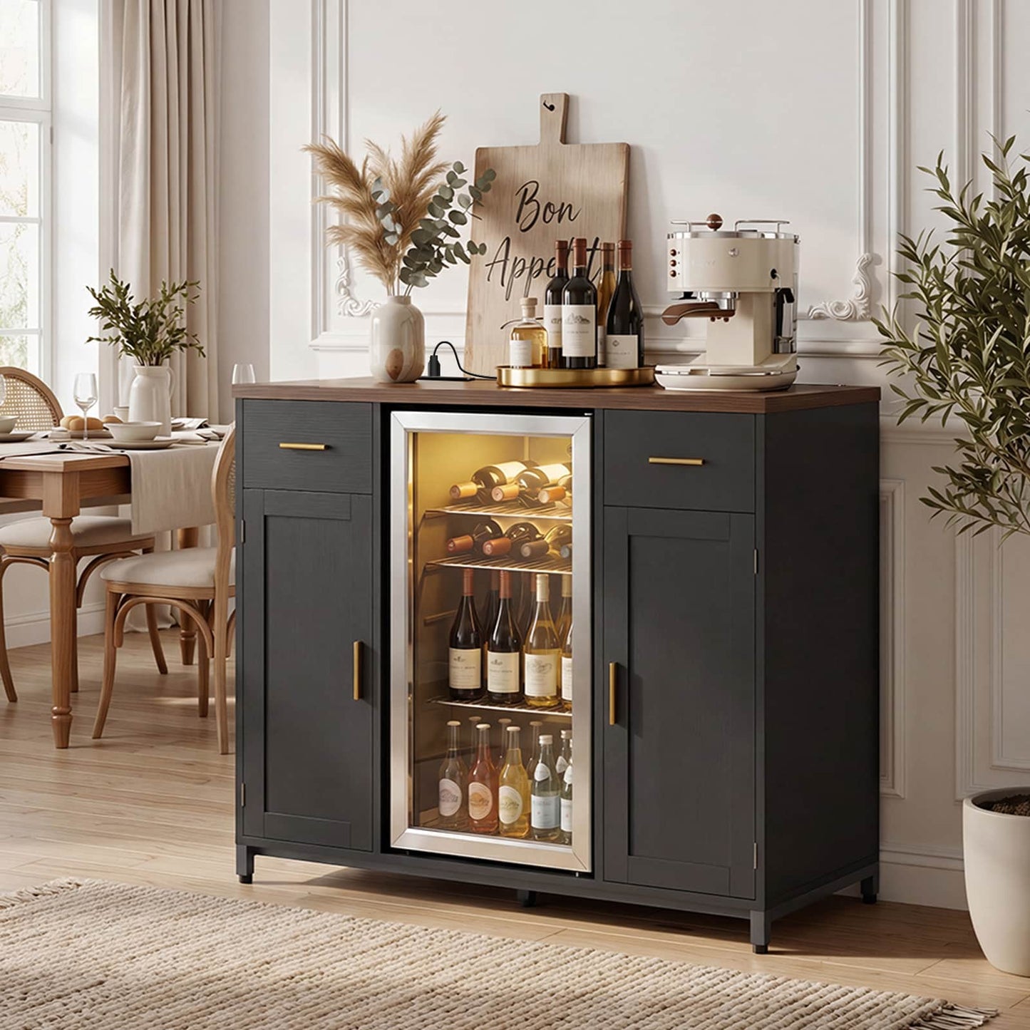 All-in-One Coffee Bar Cabinet with Mini Fridge Space & Power Outlet - Buffet Sideboard for Kitchen & Dining Room