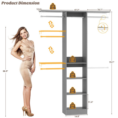 4FT Small Closet System with 4 Closet Rods & 3 Shelves