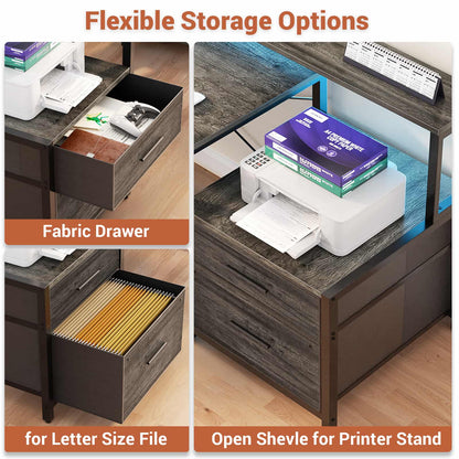 L Shaped Desk with File Drawer, 72.8" Reversible L Shaped Computer Desk with Power Outlet & LED Strip