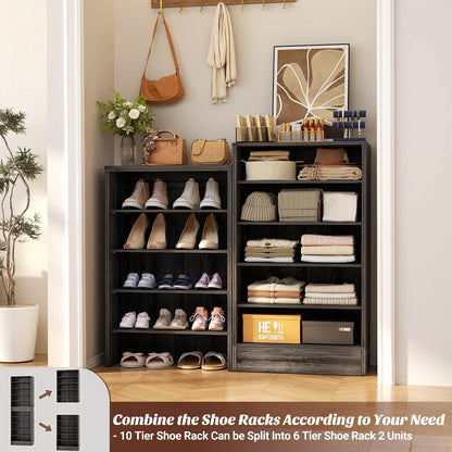 Tall Shoe Cabinet, 10 Tiers Narrow Wood Shoe Rack