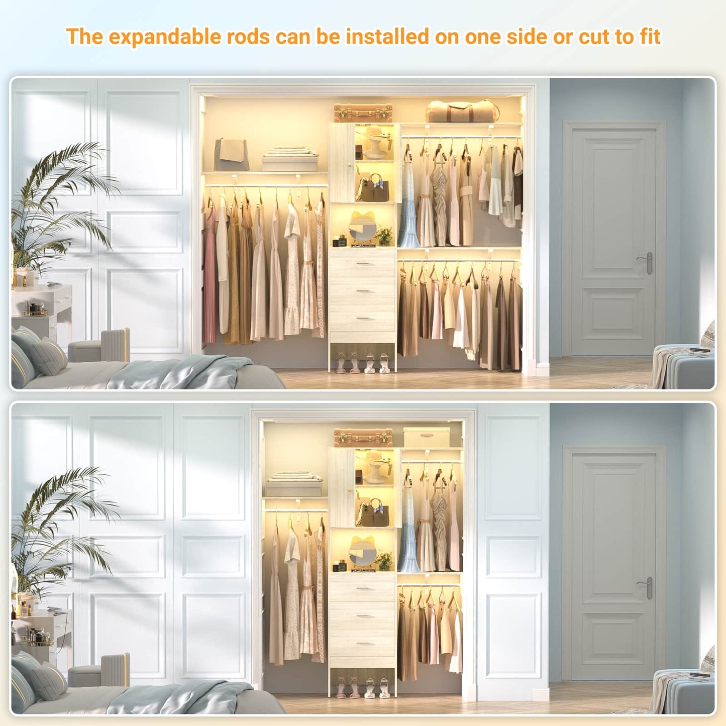 96 '' Closet Organizer System with Wood Drawers and Doors