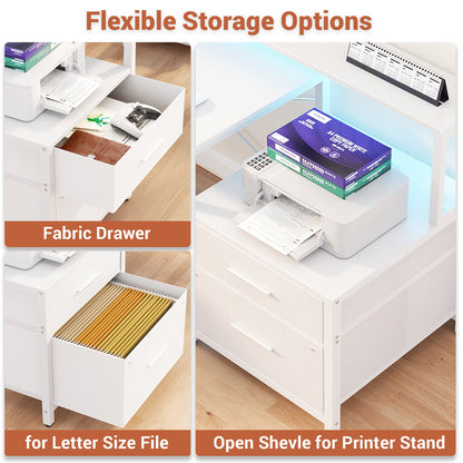 L Shaped Desk with File Drawer, 72.8" Reversible L Shaped Computer Desk with Power Outlet & LED Strip