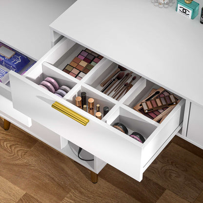 48" Makeup Vanity with Hutch, LED Lighted Mirror & Charging Station, 5 Large Drawers, Shelves, Pegboard & Cabinet