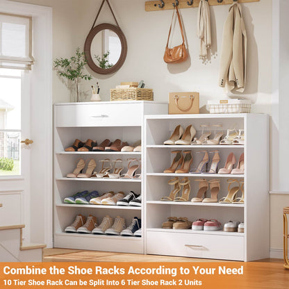10-Tier Shoe Cabinet with 2 Drawers, 65cm Width Freestanding Closet Organizer