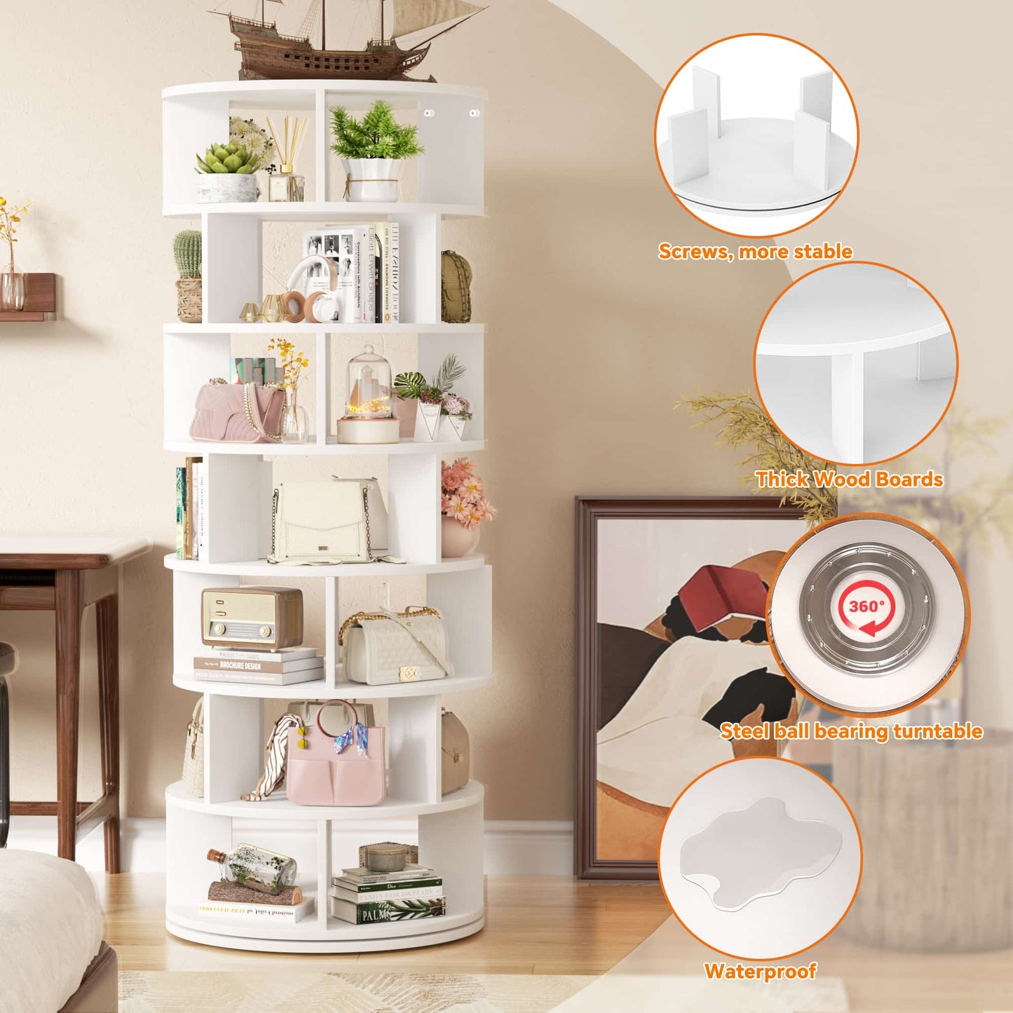 7-Tier Spinning Shoe Rack Tower, 360 Revolving wooden Shoe Rack, 60'' for shoes ,bags, Display Lazy Susan ,Storage Carousel