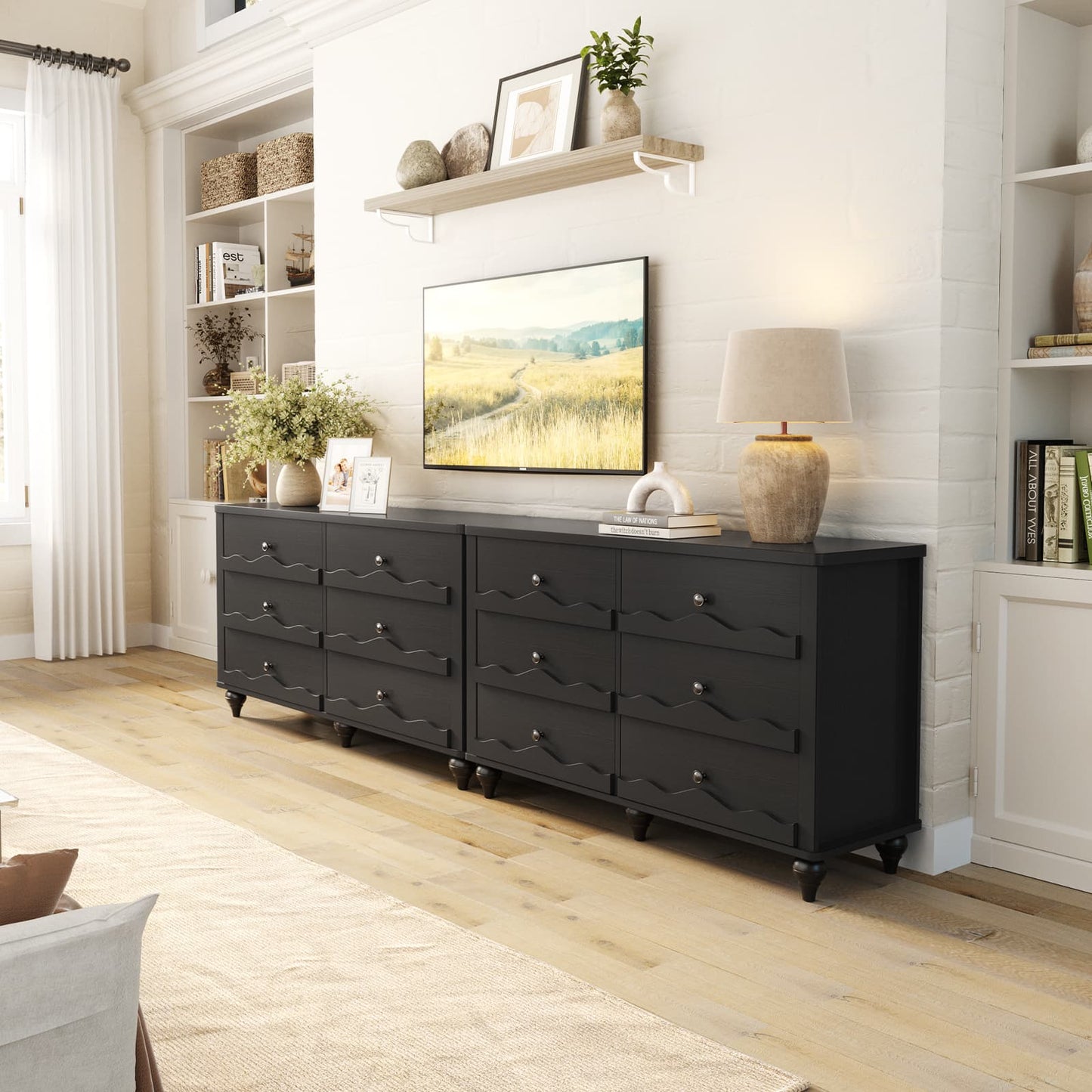 6-Drawer Dresser for Bedroom - 43" Modern Chest of Drawers with Scalloped Front, Storage Organizer